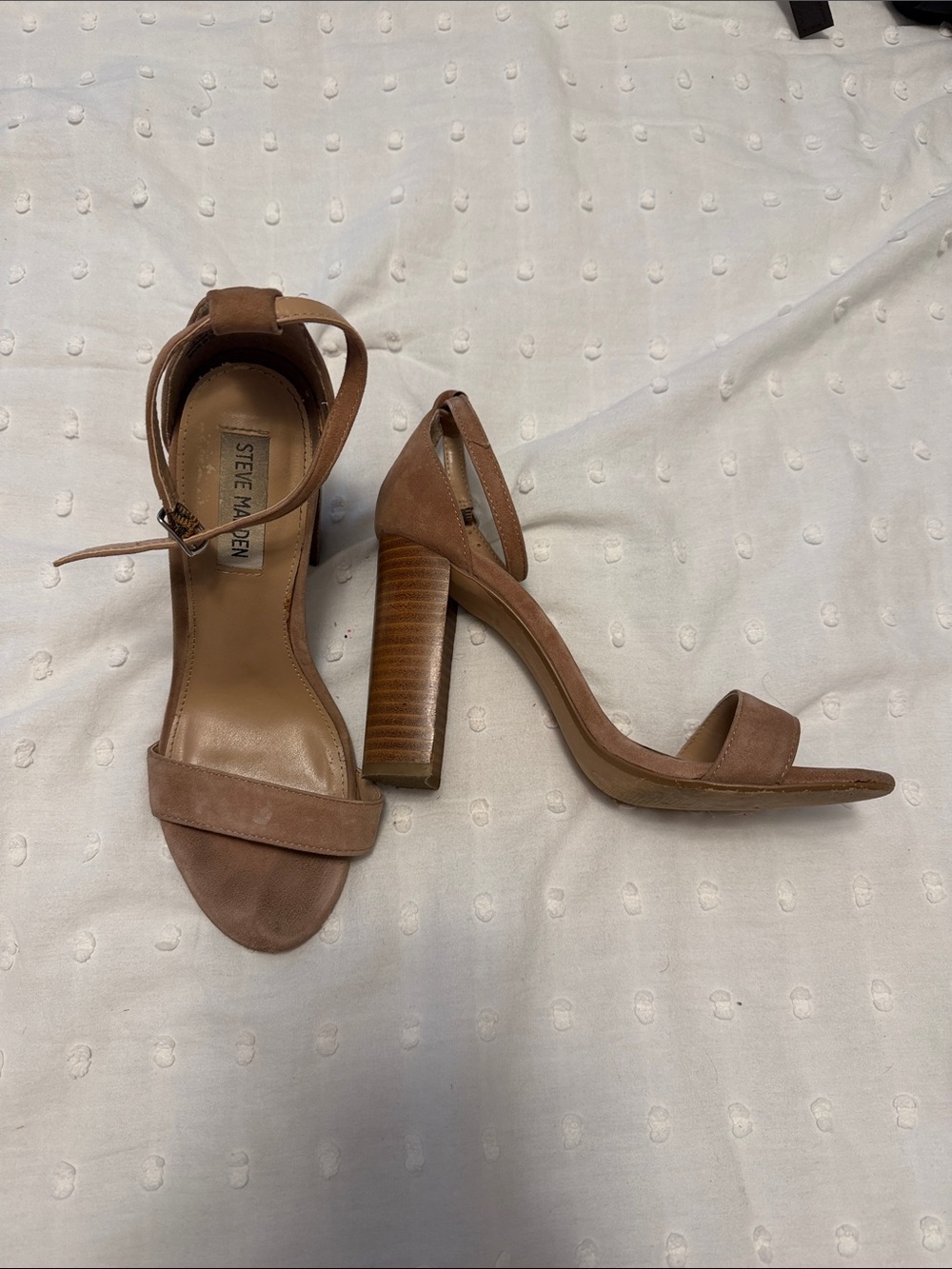 Steve Madden Taupe Suede Ankle-Strap Block Heels